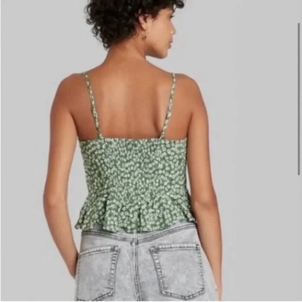 Wild Fable Size L Green Floral Cinch Front Crop Halter Top, Exc. Used Condition
